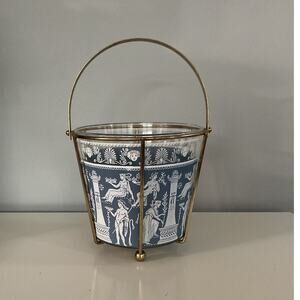 Vintage Jeannette Glass Wedgwood GRECIAN Blue Hellenic Greek Roman Ice Bucket